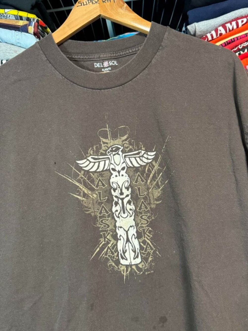 Brown Alaska totem pole graphic t shirt native art